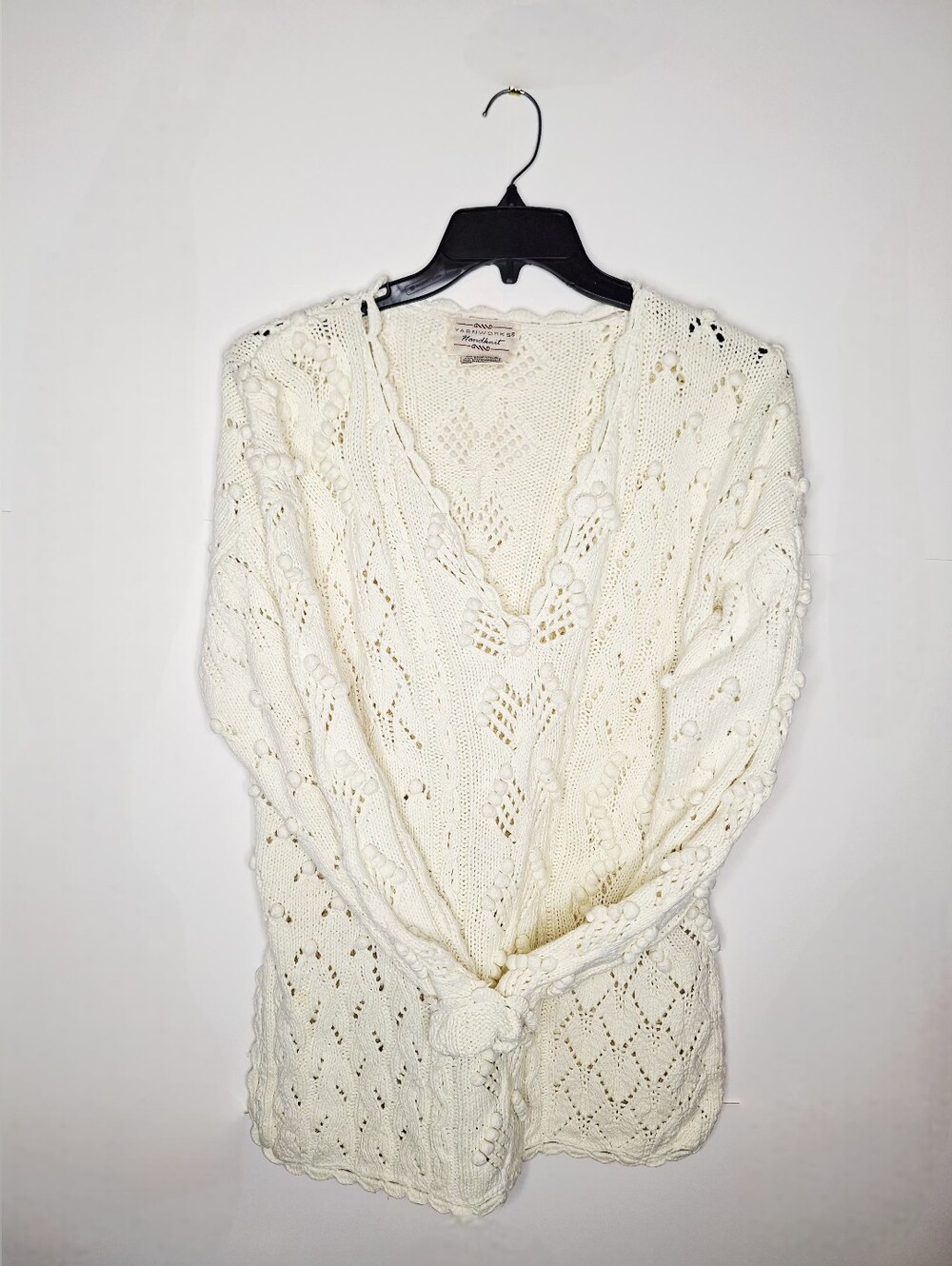 VTG Yarn Works"Knitted & Pom Poms" Cottage Core,Granny Core,Preppy,knit Sweater